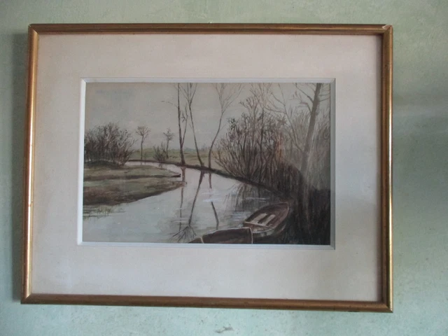 TABLEAU ANCIEN AQUARELLE expressionniste maison paysage signé EUR 80,74