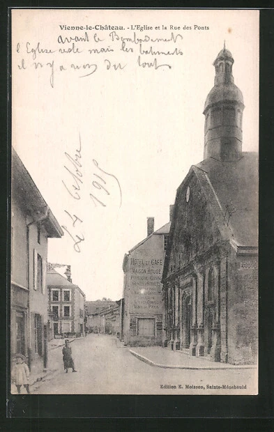 CPA Vienne-le-Château, L´Eglise et la Rue des Ponts