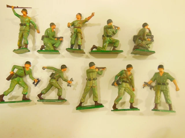 Lot De 10 Figurines Soldats Starlux – 2ème Guerre Mondiale – Infanterie Française – Occasion