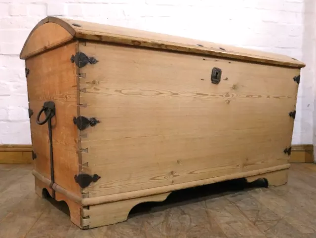 Large Antique rustic domed top blanket box - coffer - chest - storage trunk