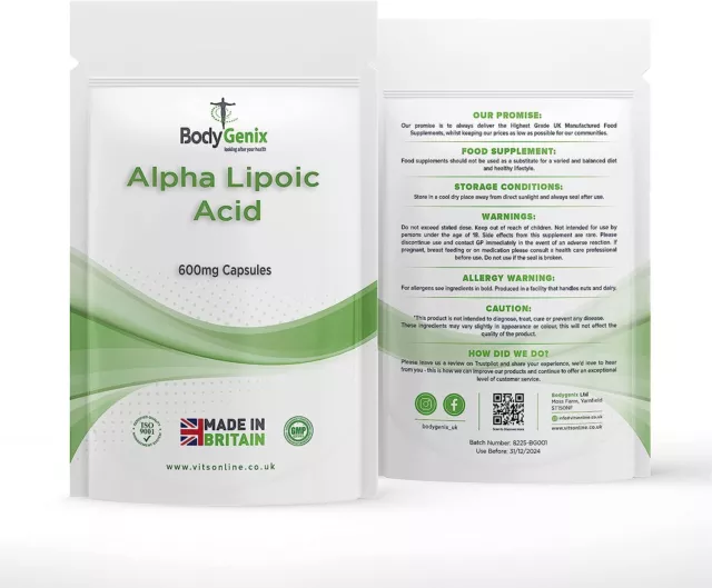 Alpha Lipoic Acid 600mg Capsules 100% Natural ALA Antioxidant Food Supplement
