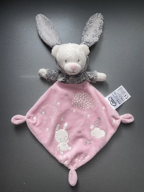 Doudou Plat Mots D'enfants Ours Capuche Lapin Rose Blanc Gris