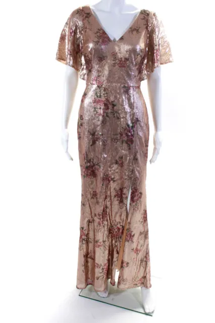 Marchesa Notte Womens Pink Blush Floral Sequin Gown Size 6 12296238