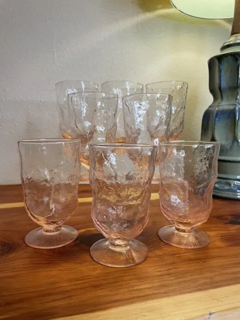 Vintage Morgantown Crinkle Driftwood Pink Stemmed Glasses 1960s Set of 8