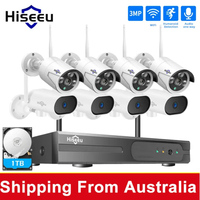 Hiseeu 3MP Wireless Audio Security Camera System Kit 10 CH NVR Hard drive Lot