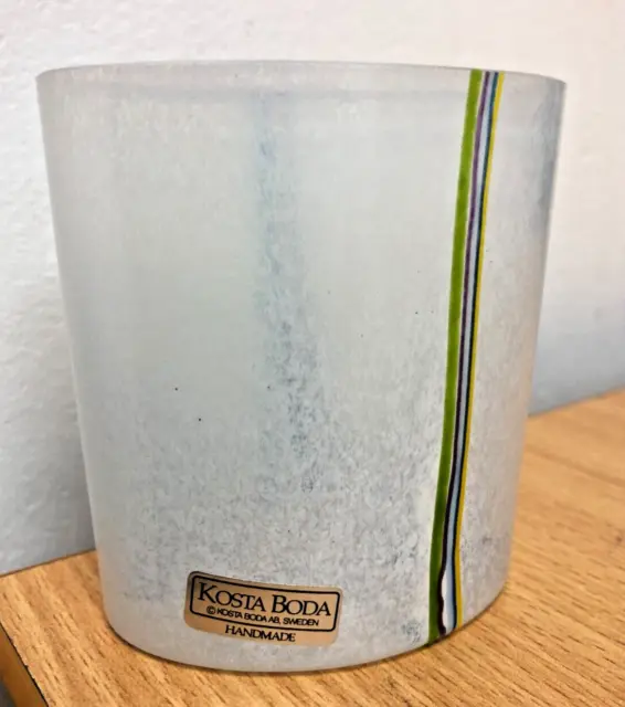 Swedish Kosta Boda white frosted small handmade glass vase 8cm tall