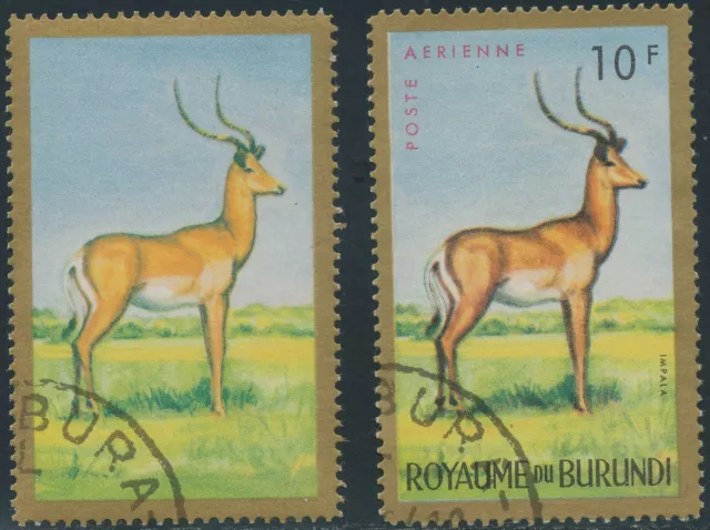 BURUNDI 1964 10 Fr. Impala superb used MAJOR VARIETY: MISSING BLACK + RED COLOUR