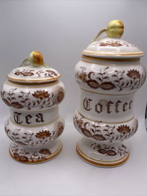 Vintage 1960's Arnart Brown Onion Coffee & Tea Canisters Jars Set of 2 Japan 💥