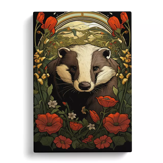 Badger Art Nouveau Art Canvas Wall Art Print Framed Picture Decor Living Room