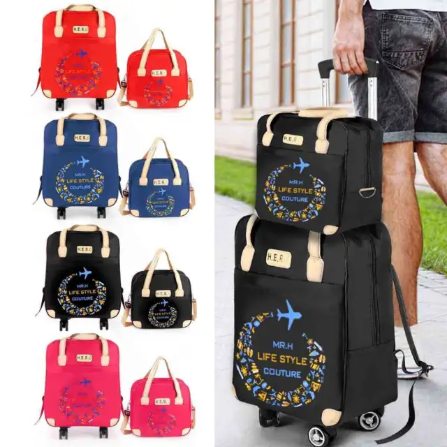 2pcs/set Expandable Travel Carry-on Luggage Rolling Suitcase Wheeled Duffle Bag
