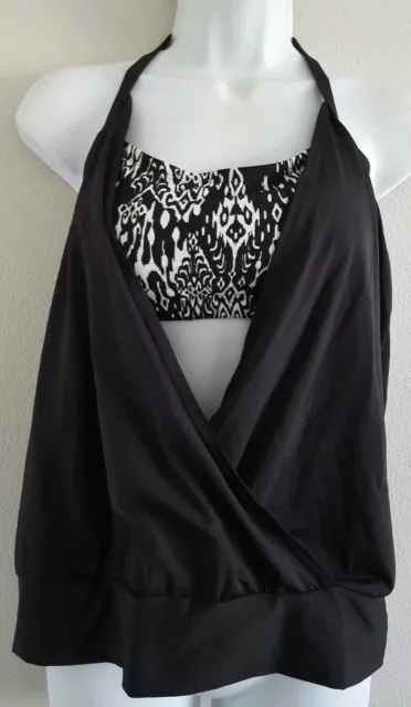 Next Good Karma Double Up Tankini Top Swimwear Small Black White NWT