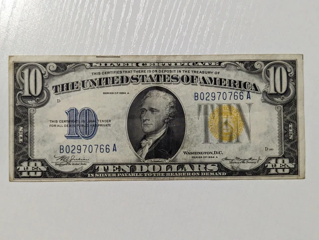 1934A TEN DOLLAR North Africa SILVER CERTIFICATE, FR#2309 Julian/Morgenthau