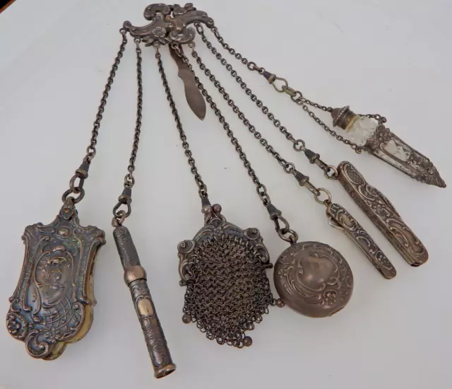 Adelsbesitz = Prächtiger Trachten Rockstecker 7 Anhänger Silber um 1890 (98549)