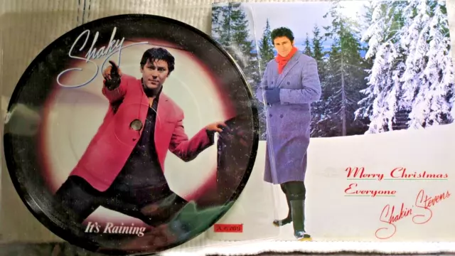 SHAKIN' STEVENS 2 x 7" vinyl 45s Merry Christmas Everyone, It's Raining PIC DISC