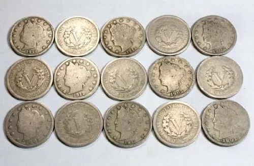 Collection of 15 Liberty Head V-nickels