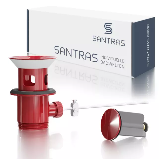SANTRAS® Exzenter Ablaufgarnitur Waschbecken inkl. Ablauf Stöpsel 1 ¼ in Rot