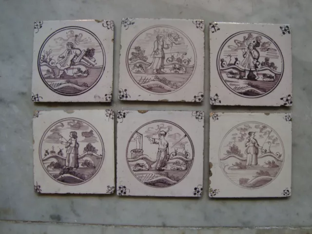 set  18h  century delft  dutch  brown  tiles  shepperds  (6)
