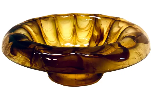 Fine Art Deco Era George Davidson Amber Cloud Art Glass Scalloped 10" Bowl 3