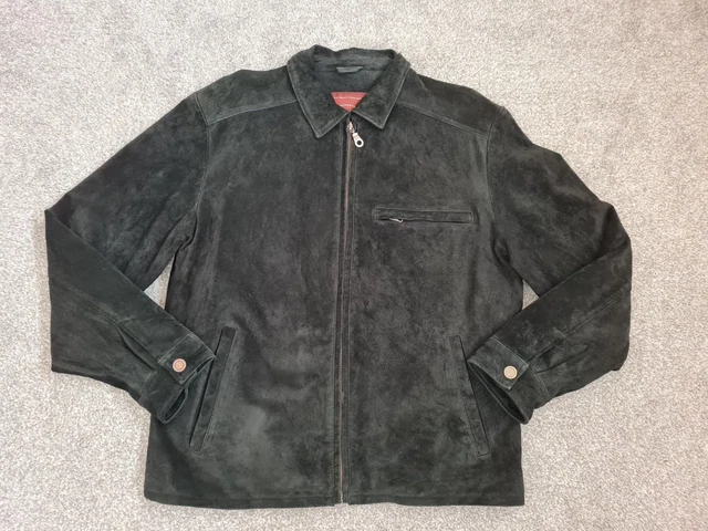 Eddie Bauer Men's Black Washable Seattle Suede Leather Full Zip Jacket, size M.