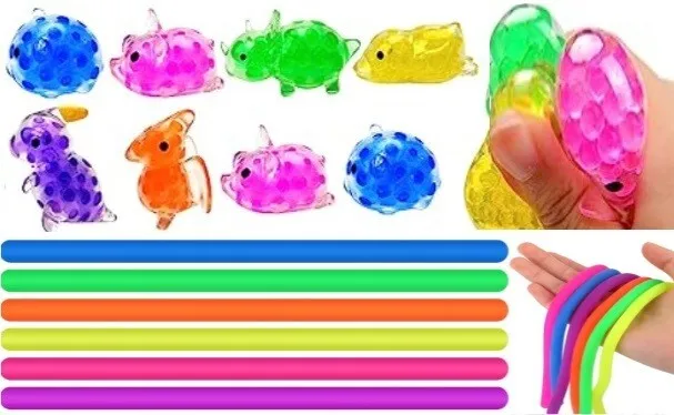 16 Pcs Stretchy Strings Fidget Toy And Mini Mochi Squishy Toys Set,Stress Relief