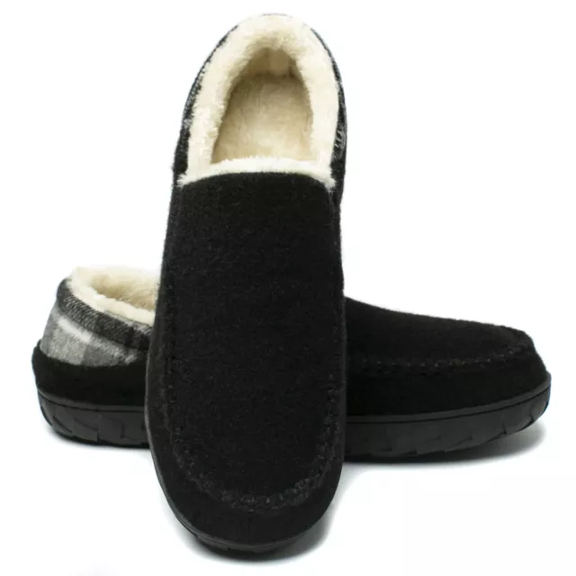 Mens Fuzzy Moccasin Slippers Suede Sherpa Fleece Indoor Outdoor house shoes