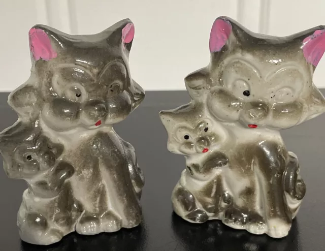 Vintage Hand Painted Pair Ceramic Cats Kitten Porcelain Figurines Japan