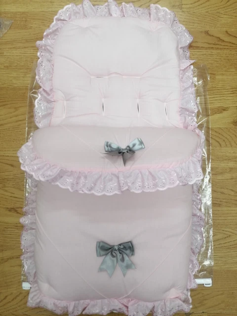 Baby Mädchen rosa/grau Luxus großes Band Fuß Muff gemütliche Zehen Kinderwagen Buggy