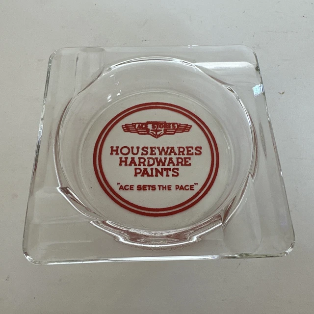 VINTAGE 1950’S ACE Stores Hardware Square Glass Ashtray Ace Sets the