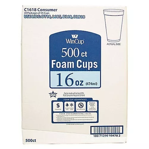 WinCup 16-Oz. Foam Cups, 500 ct White