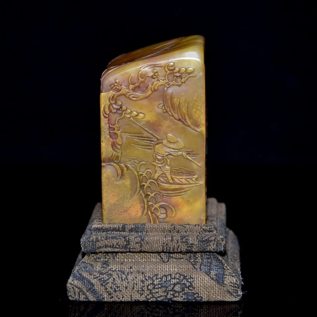 Chinese Exquisite Handmade Figures Landscape Carving Shoushan Stone Statue Seal