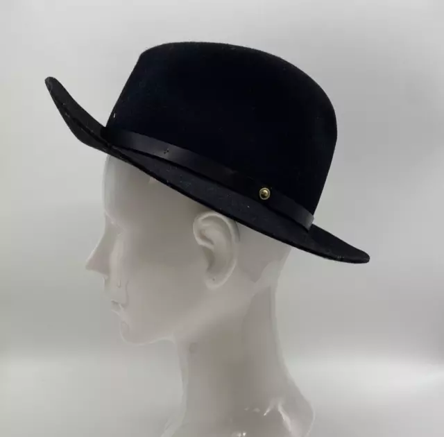 Rag & Bone Womens Black Felt Wool Leather Trimmed Fedora Trilby Hat Size M  W10