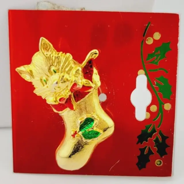 Christmas In July Kitty Cat with Movable Head In Stocking BROOCH/PIN #2