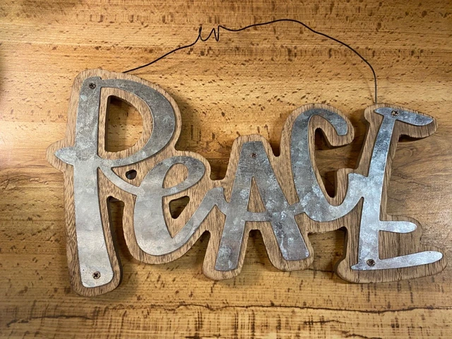 PEACE Cut out Sign Tin on Wood Décor  Cutout Sign ~ “Peace”