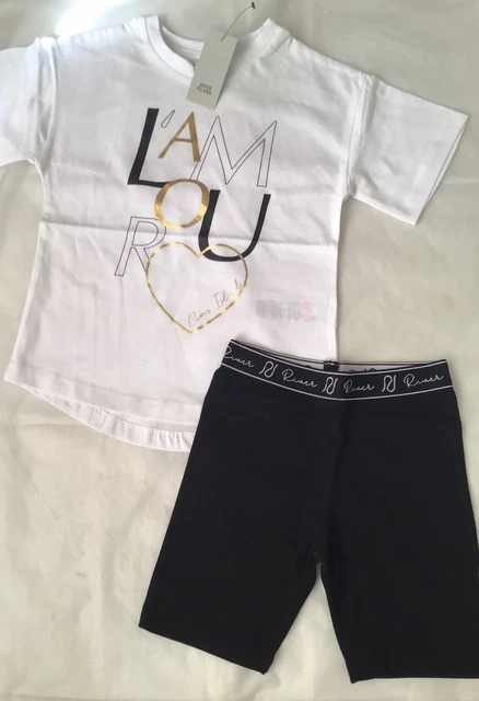 Set pantaloncini ciclismo River Island mini ragazze età 18-24 mesi Lamour nuova con etichette