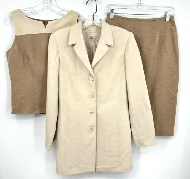 Lord & Taylor Skirt Suit Womens 4 Silk Blend 3 Piece Minimalist Button Career