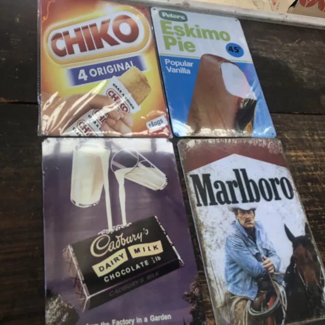 Milk Bar Themed Repo Small Tin Signs Lot 2 Chiko Eskimo Pie Cadbury Marlboro x 4