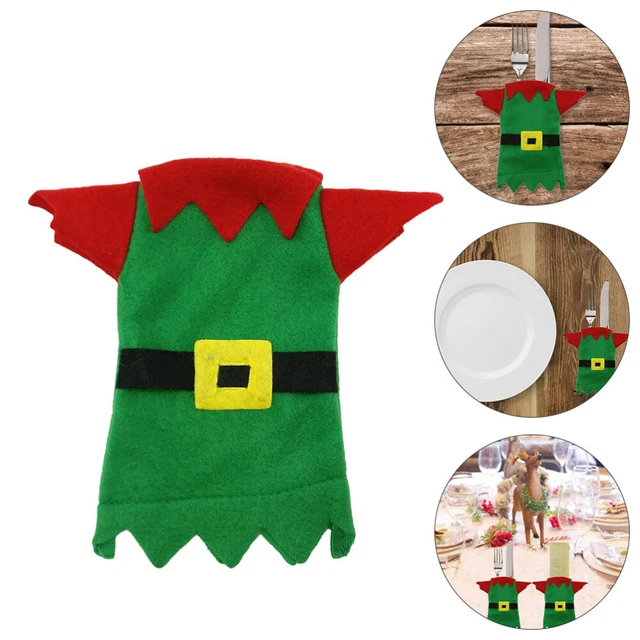 Posate d'elfo tessuto non tessuto supporto posate per vacanze decorazione albero di Natale da appendere verde