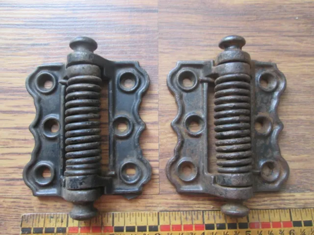 PR 3” Vintage Antique Cast Iron Spring Loaded Screen Door Hinges WORK