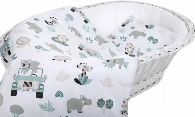 Baby 2-teiliges Bettwäschegarnitur passend für Krippe/Wiege/Moses Korb/Kinderwagen 70x80 cm auf Safari 2