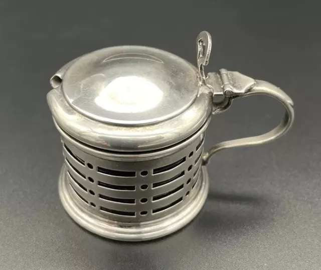 English  Sterling Silver Condiment Jar / Mustard Pot  Cobalt Insert Birmingham