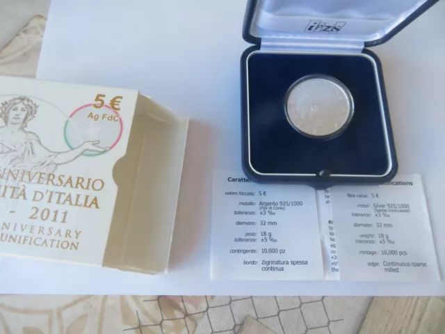 5 euro Italia 2011 argento FDC 150 Unità Italie Italien Italy      CPS