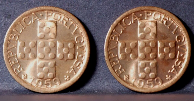Portugal, (2Coins) 1959 (X) 10 Centavos, KM583, Red UNC, NR, 6-9