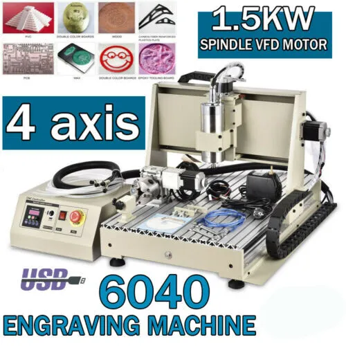 USB 4 Axis 6040 1500W CNC Router 3D Engraver Engraving Drilling Milling Machine