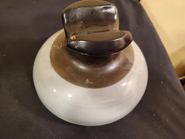 Vintage Large  Saddle-Back Insulator Ceramic Porcelain Black /  Light Blue 2