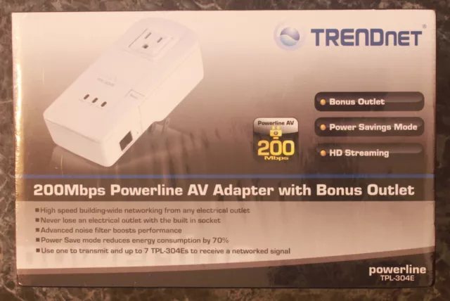 TRENDnet TPL-304E Powerline AV Adapter W/ Bonus Plug Up to 200Mbps