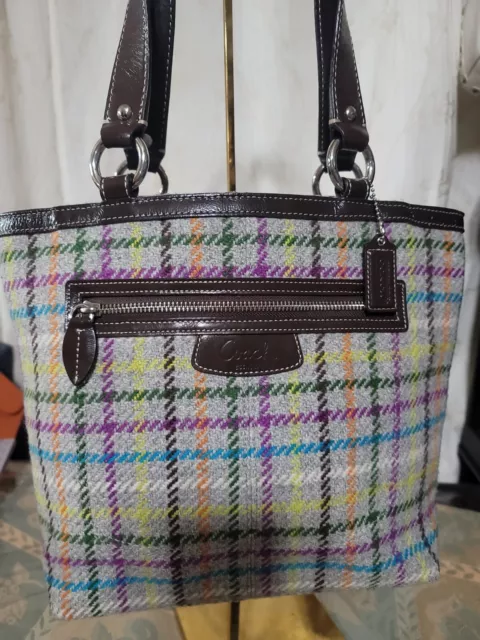 Coach Penelope Plaid Wool Tweed Leather Trim Handbag F15536- see description