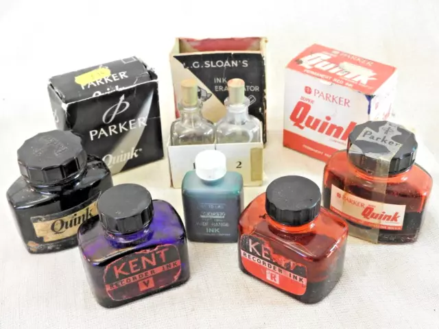 Paquete de Trabajo De Colección Parker Quink Kent Negro Púrpura Verde Tinta Roja en Botellas