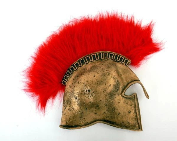 Casco Corintio Griego Con Pluma Roja – Réplica De Acero Suave Calibre 18, Tamaño Adulto, Con Soporte De Madera Y Forro Interior