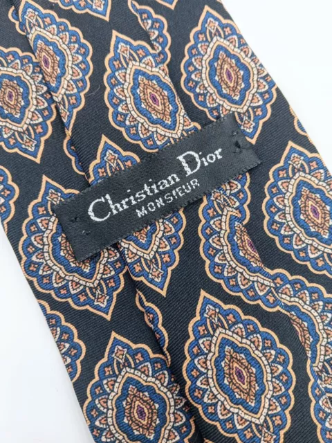 🇫🇷 Vintage Christian Dior Silk Tie Made In USA 56x3.75 Black Geometric