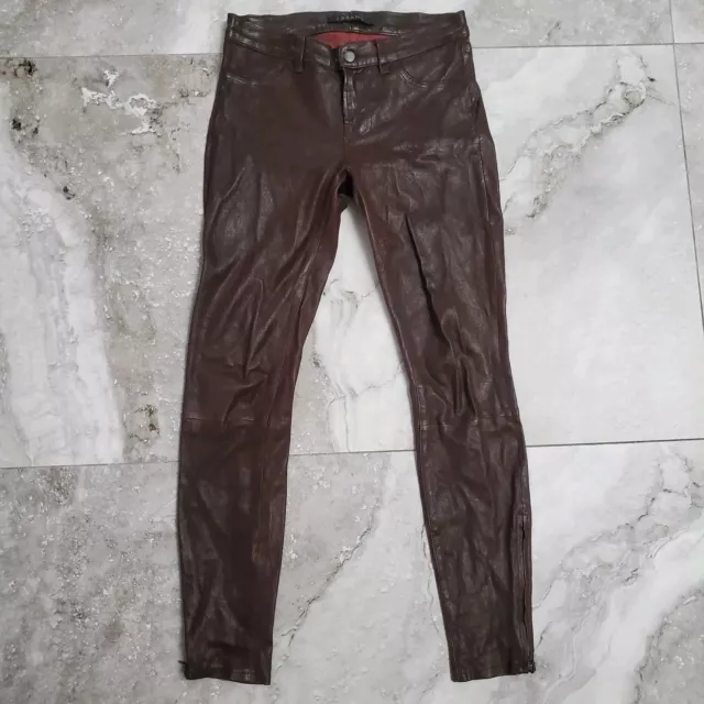 J Brand L8001 Stretch Lamb Leather Skinny Pants Zip Hem Size 26 Inseam 29"